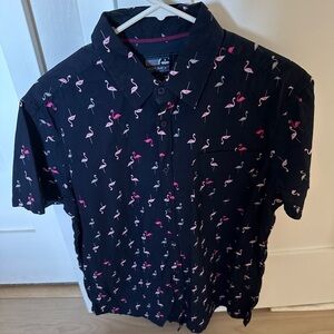 Men's Flamingo Print Shirt - Blue and Pink
